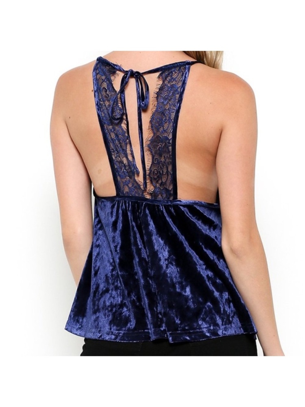 ILLA ILLA Navy Blue Velvet Lace-Back Cami